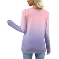 thumbnail image 5 of HVOBTTY Women's Long Sleeved T Shirt, Fall and Winter Tops for Women, Women's Casual Fashion Gradient Color Crew Neck Long Sleeve Button Loose T Shirt Top Pink, Pink, 5 of 5