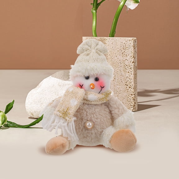 OULII Adorable Mini Snowman Figurines for Christmas Decor, Portable Plush Dolls for Tabletop Decoration, White