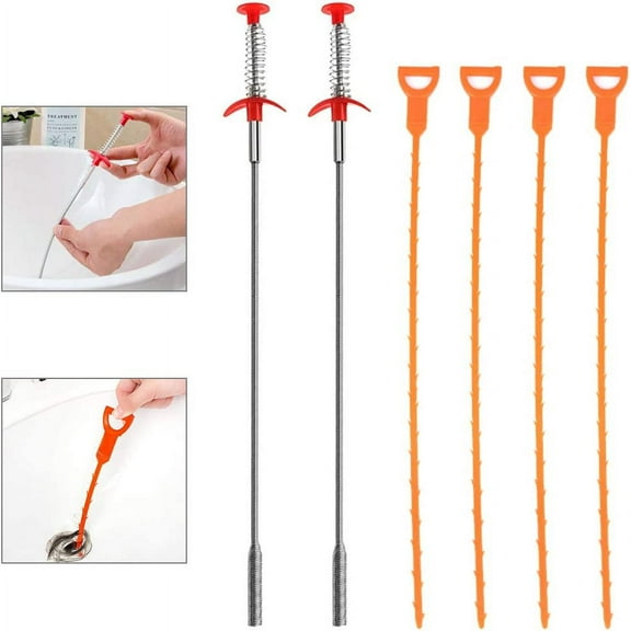 Sink Cleaning Hook, 6 Pcs Hair Drain Tool Spring Pipe Dredging Sewer Dredging Tools Hair Clog Drain Hair Remover Tool for Kitchen Bathtub Shower and Basins