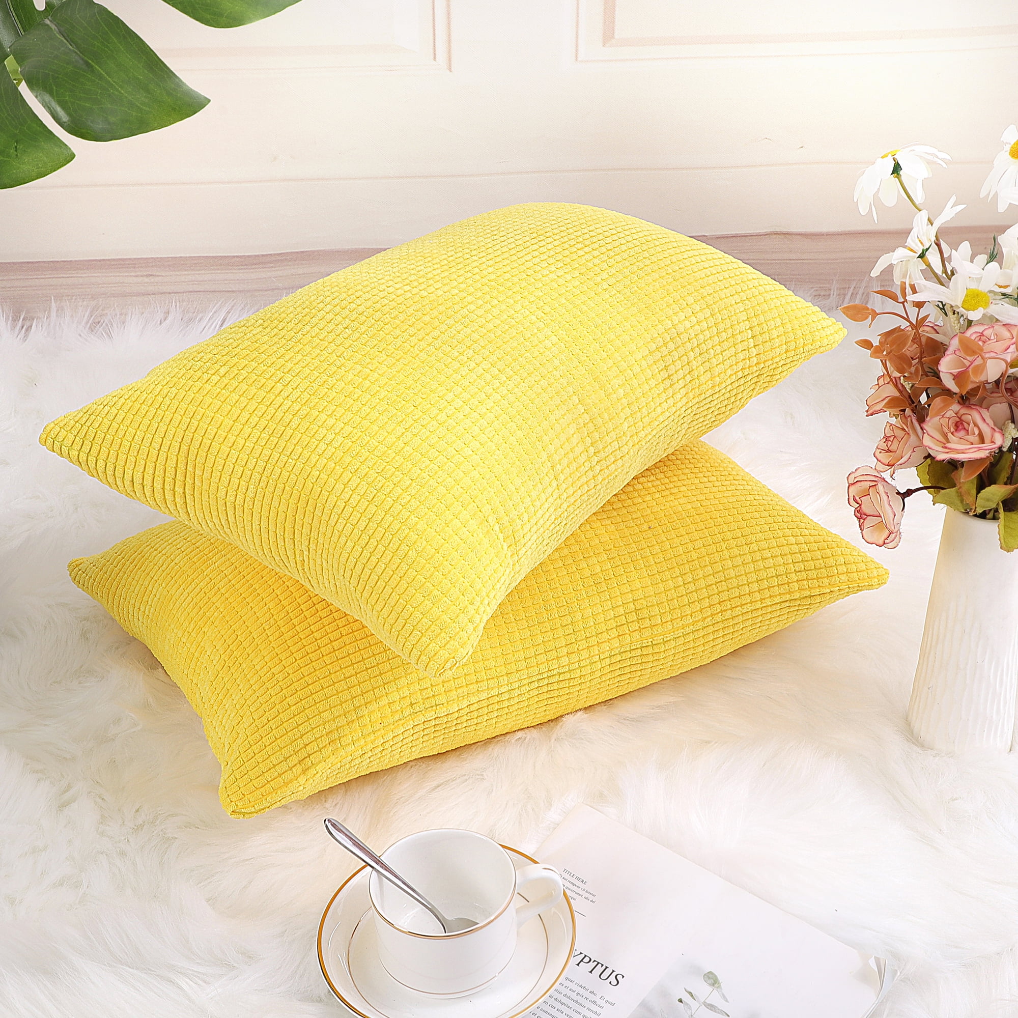 2-pcs Corduroy Decorative Throw Pillow Covers Dark Yellow 12"x18"