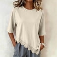 thumbnail image 7 of Asymmetrical Tunic Blouse for Women Summer Oversized Lace Trim T Shirts 2026 Casual Half Sleeve Hem Tops Loose Crewneck Beige L, 7 of 7