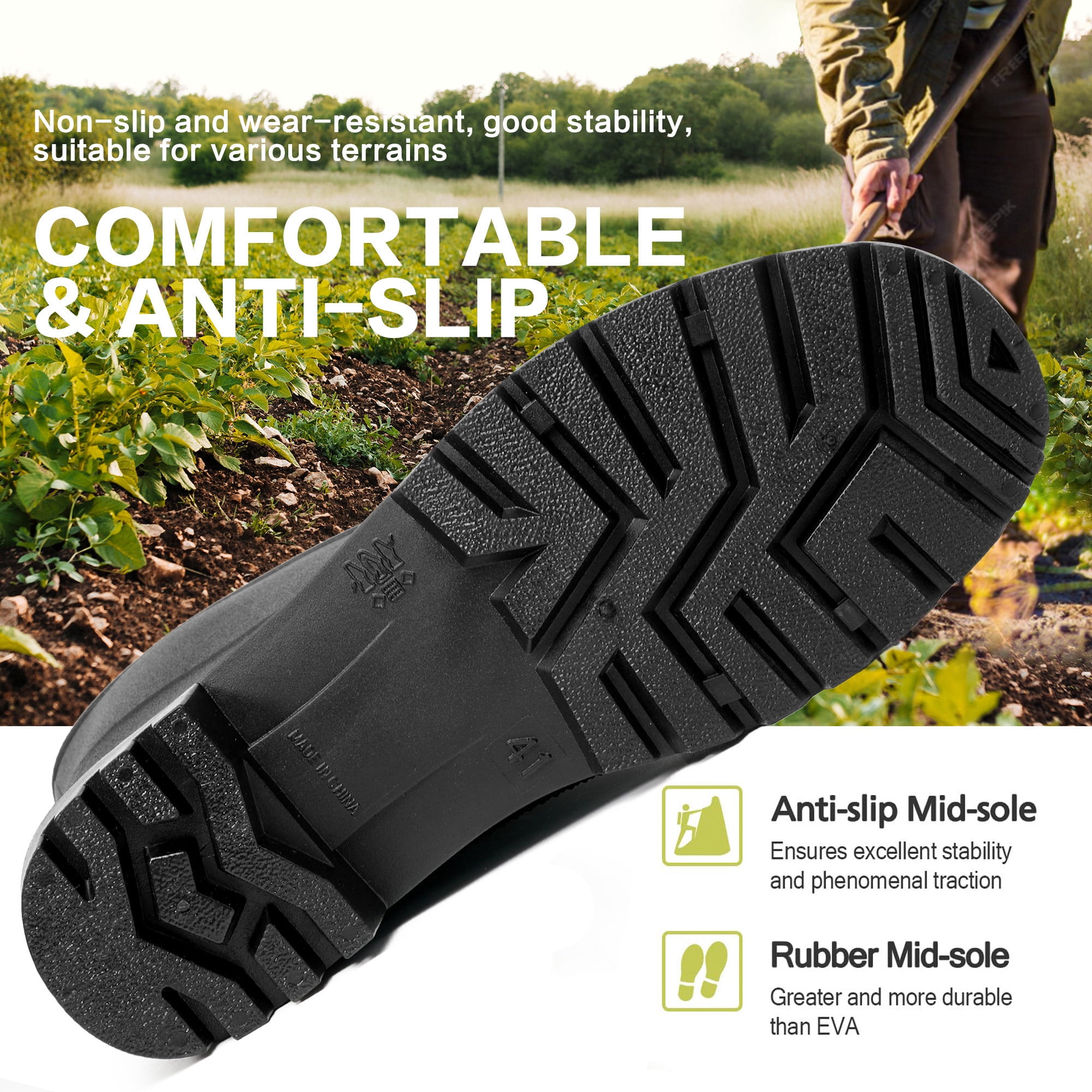 MeMoride Men's Waterproof Rain Boots Mid Calf Rubber Boots for Fishing Farming Gardening