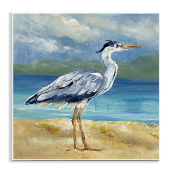 Stupell Industries Heron by the Sea Nautical & Beach Painting Unframed Art Print Wall Art, 12 x 12