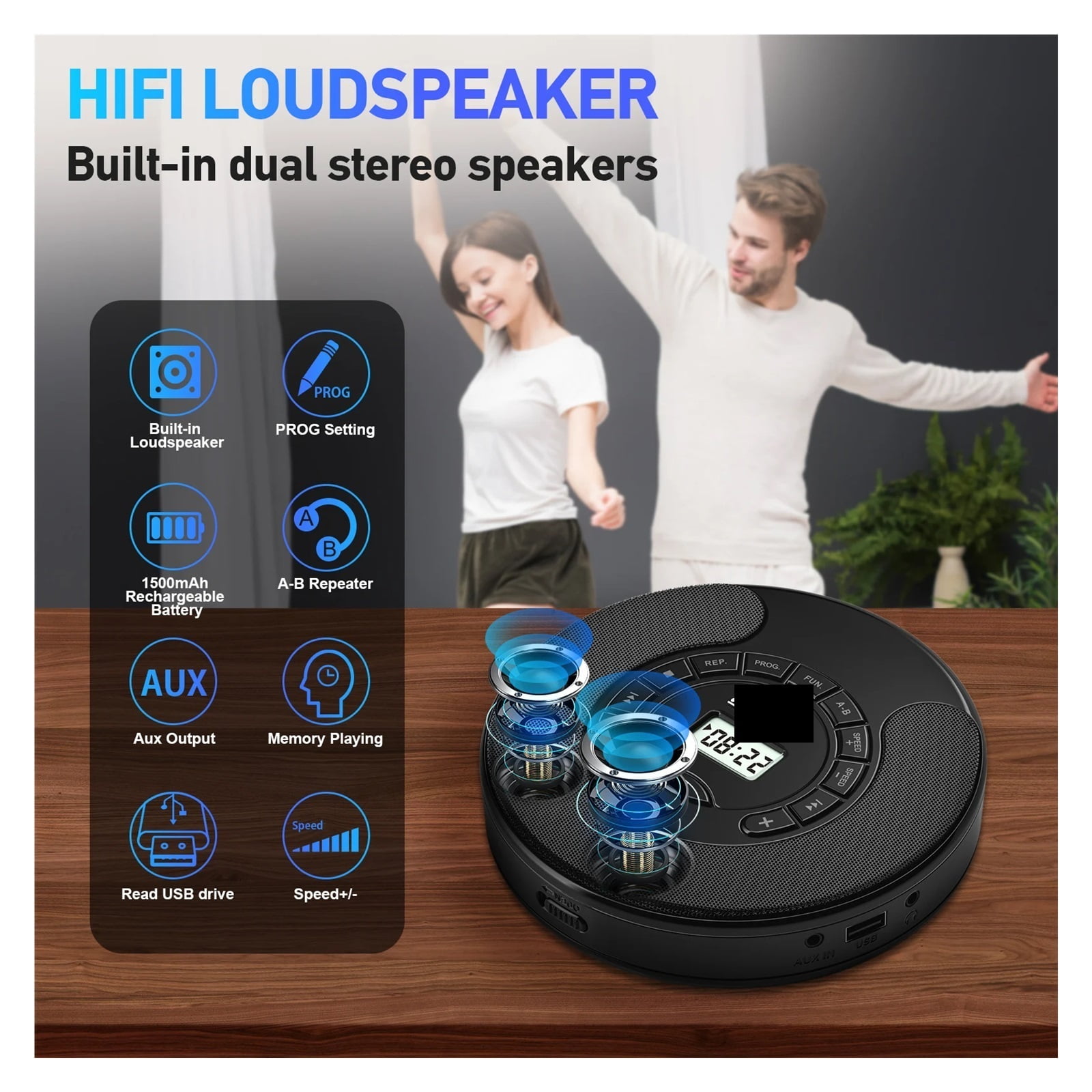 CD Player Portable Rechargeable Player Supports CD/CD-R/CD-RW/MP3 and USB with Headphone