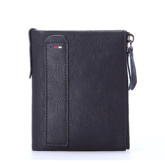 New RFID Anti-theft Brush Cowhide Men's Wallet Genuine Leather Short Men's Wallet Double Zipper Money Clip Hot Sale Bestseller