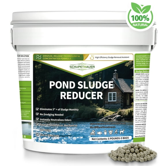Muck Reducer - 5LB Natural Sludge Solution Pellets for Ponds & Lakes, Away Muck & Odor Control, Safe for Aquatic Life, Wildlife & Recreation, Treats Up to 35,000 Sq Ft