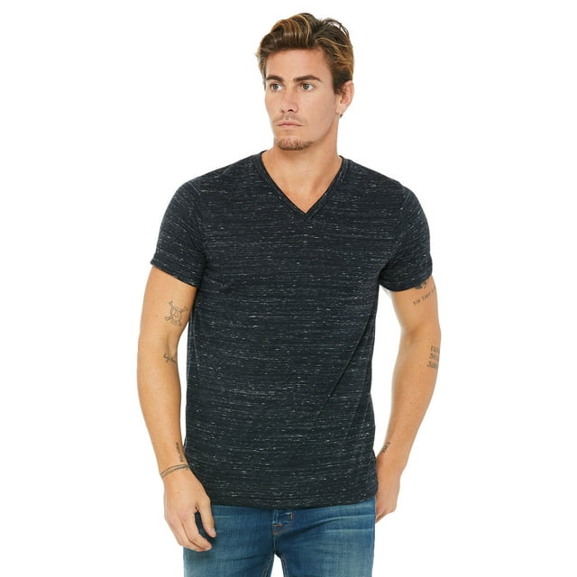 BELLA+CANVAS T-Shirt Jersey à Col en V pour Homme, TG, Marbre Noir