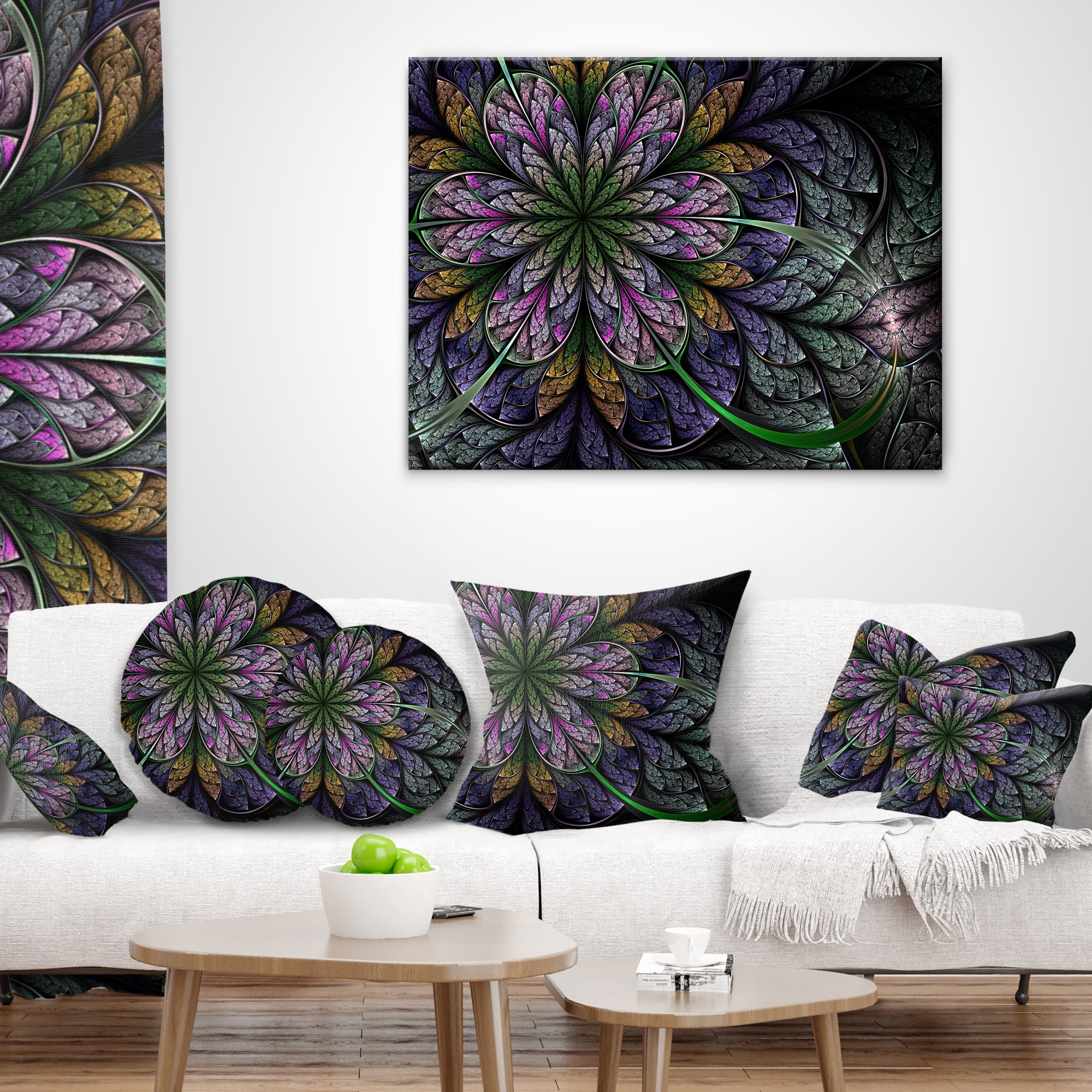 Designart Purple and Blue Large Fractal Flower Pattern - Floral Throw Pillow - 18x18