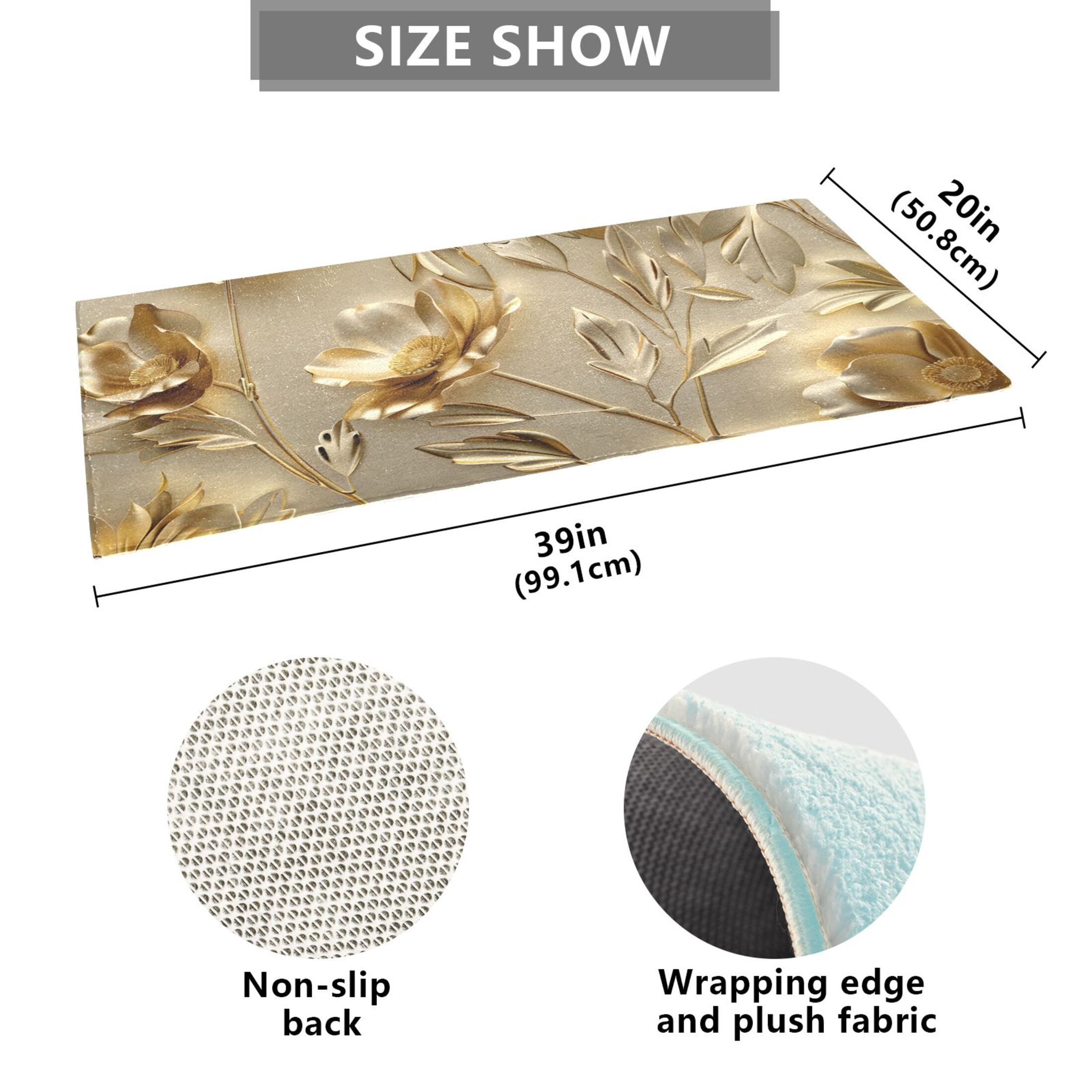 Gold Flowers and Leaves Bathroom Rug Non Slip Bathroom Mats Entry Door Soft Carpets for Kitchen Bedroom Living Room 39x20 inch
