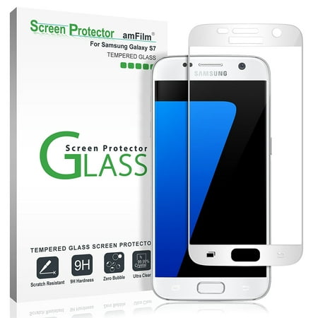 Samsung Galaxy S7 amFilm Full Cover Tempered Glass Screen Protector (White)