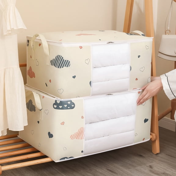 Bolsa de almacenamiento para edredones tamaño King | Organizador plegable para cojines, mantas, edredones | Blanco No Tejido | Gran capacidad: 23,6x15,7x11,8 pulgadas | A prueba de polillas, mango
