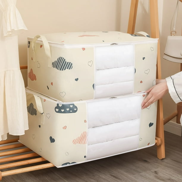 Bolsa de almacenamiento para edredones tamaño King | Organizador plegable para cojines, mantas, edredones | Blanco No Tejido | Gran capacidad: 23,6x15,7x11,8 pulgadas | A prueba de polillas, mango