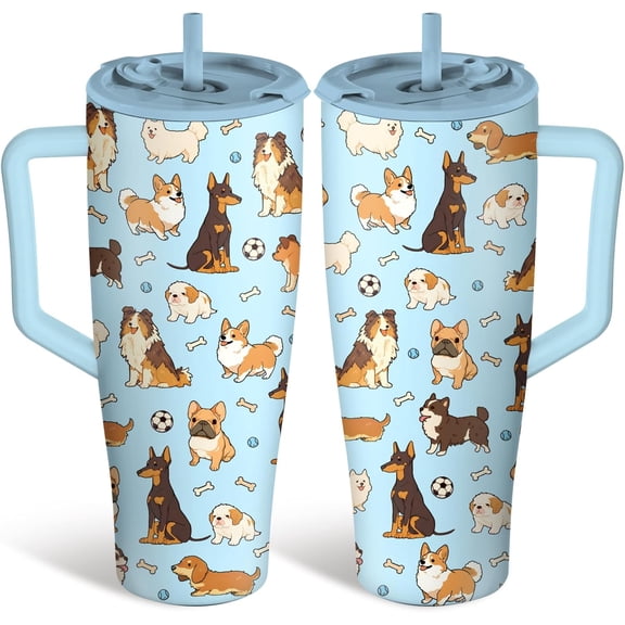 Dog Tumbler 40 oz with Handle and Straw, Leak-proof, Stainless Steel Insulated Travel Coffee Mug, Cute Dog Cup Gifts for Dog Mom Gifts for Dog Lovers Birthday Christmas (1 pc)