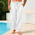 thumbnail image 5 of WULMLEO Mens Harem Pants Casual Elastic Waist Drawstring Baggy Hippie Trousers Cotton Linen Boho Yoga Beach Pants White 3XL, 5 of 7