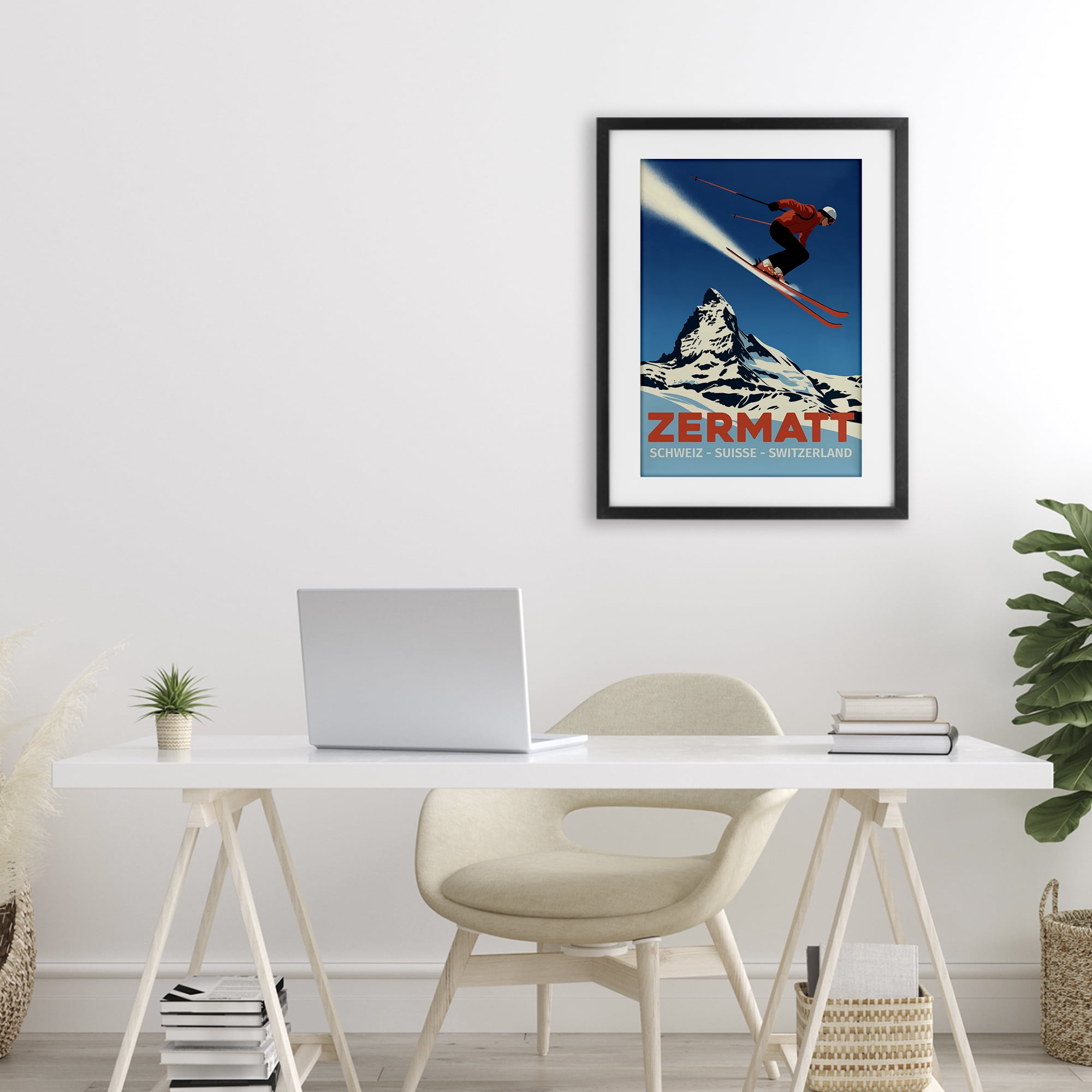 Stupell Industries Zermatt Ski Poster Black Framed Print Under Glass, design by Andreas Magnusson