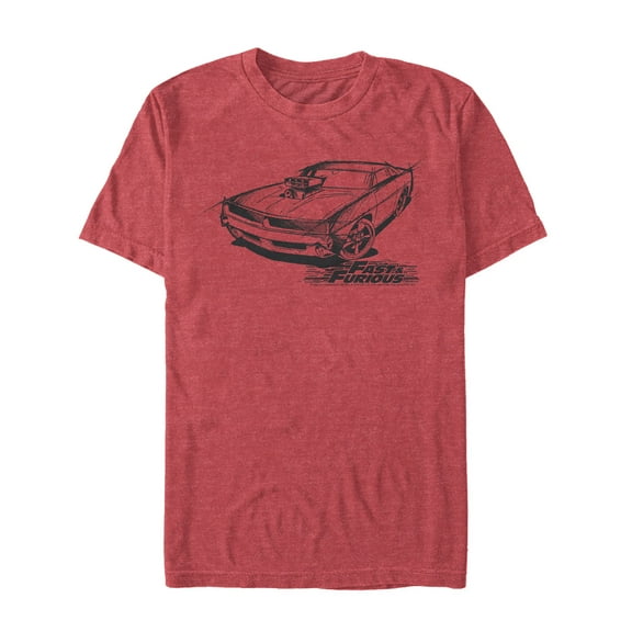 Men's Fast & Furious Car Sketch Graphic Tee Red Heather Large