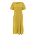 thumbnail image 2 of DondPO Maxi Dress for Women Summer Dresses Women's Casual Solid Color Short Sleeved Round Neck Loose Pocket Dress Beach Dresses Womens Dresses Yellow Dress 4XL, 2 of 5