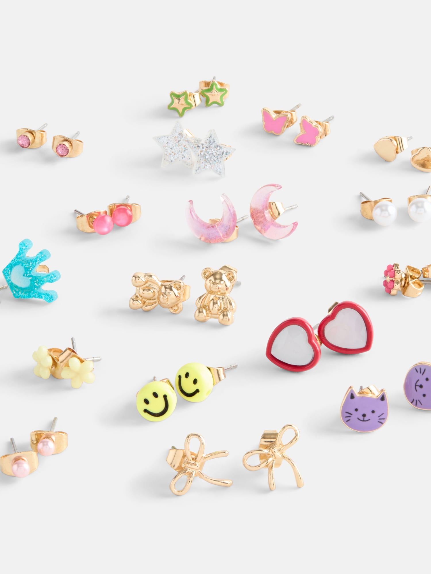 Wonder Nation Girls 18 Pairs Assorted Earrings, Multi