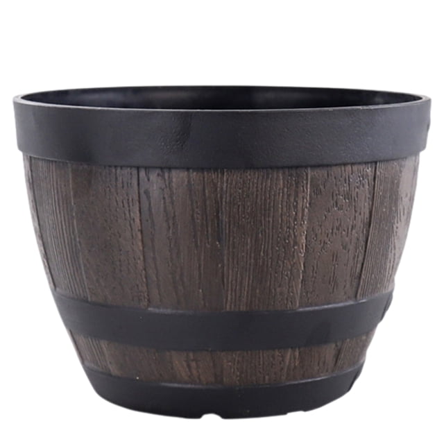 Flowerpot with Built-In Drainage System Rustic Style Garden Container Entryway Decorative Planter Barrel Flowers Herbs Vegetables Small Shrubs Balcony Flower Pot