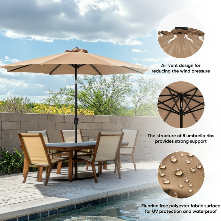 Edx 10ft Solar 32 LED Lights Patio Umbrella with Tilt Adjustment and UV-Resistant Polyester FabricMarket Umbrella for Outdoor, Khaki, Beige Edx 10ft Solar 32 LED Lights Patio Umbrella with Tilt Adjustment and UV-Resistant Polyester FabricMarket Umbrella for Outdoor, Khaki, Beige