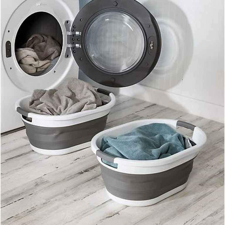 Free Shipping Honey Can Do Rubber Collapsible Laundry Baskets with Handles White Dark Gray 2 Pack Walmart