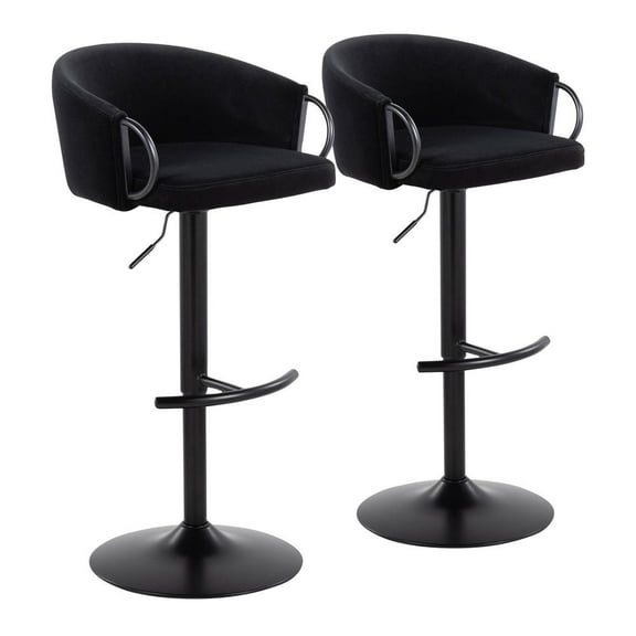 LumiSource Black Metal, Black Velvet Claire Adjustable Barstool – Set of 2