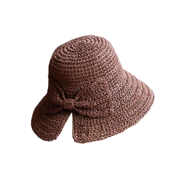Minnieouse Lady Summer Sombrero de paja Bowknot Floppy Wide Brim Sun Hats Playa Deporte Ahuecado Plegable De moda para damas adultas Sombreros Marrón M (56-58 cm)