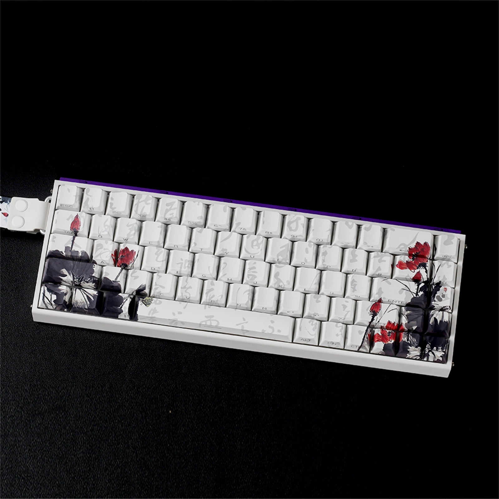 PBTs Keycaps for Mechanical Keyboards 65 Percent Layout Japanese Plums Blossoms Theme OEM Height Profile with Oil Resistant Coating