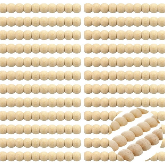 Triani 12Pcs Bobbin Wood Trim 15.74 Inch Half Round Wooden Beaded Molding Sticks Unfinished 3D Decorative Bead Pearl Wood Molding for Furniture Cabinets Walls and Craft Projects