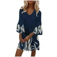 thumbnail image 2 of Robes de Plage pour les Femmes de la Mode Nouvelle Mode Femmes d'Été Casual V-Cou Impression 3/4 Manches Pli Mini Robe pour l'Été Casual Date Vacances Plage, 2 of 6