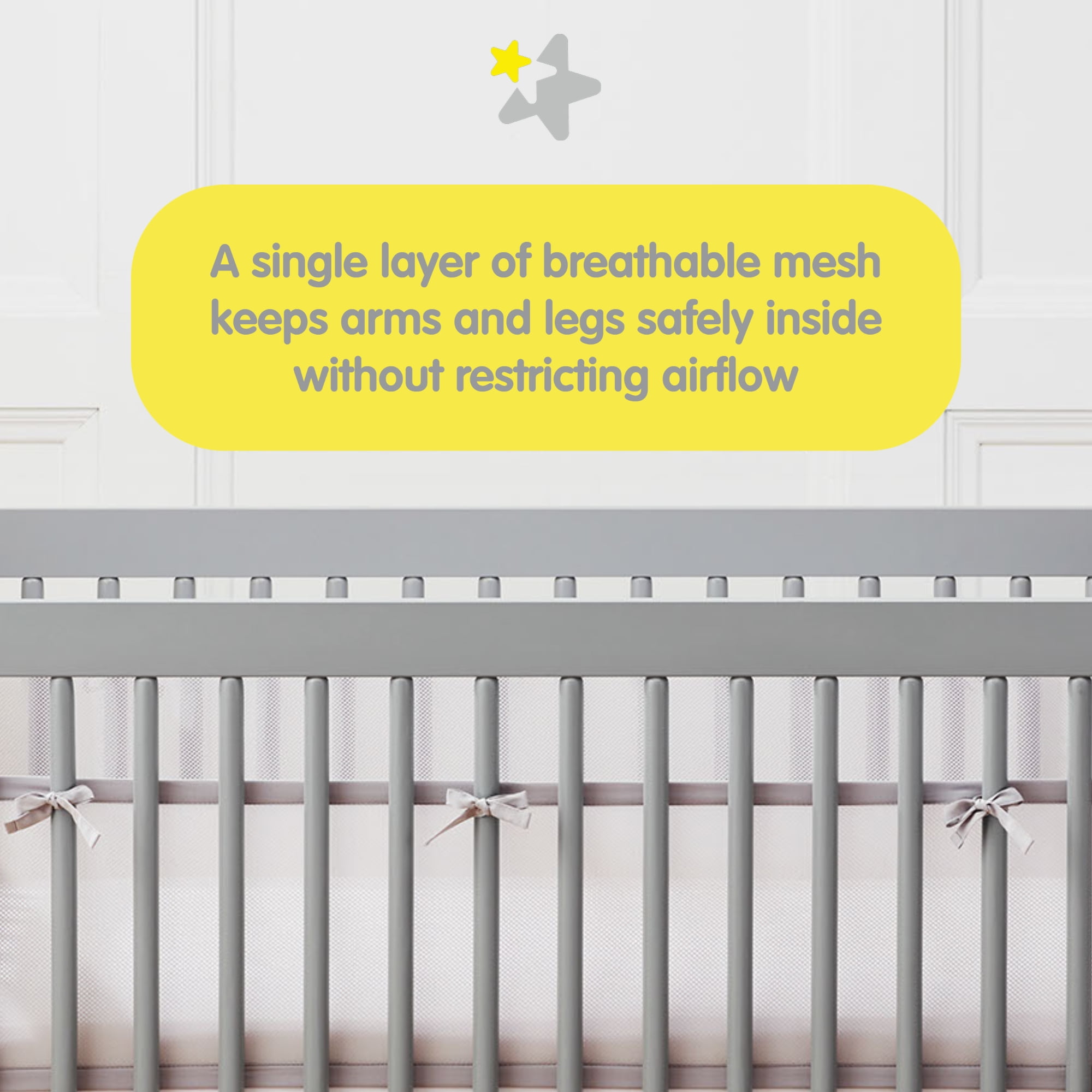 BreathableBaby Breathable Mesh Liner for Mini Cribs, Classic 3mm Mesh (Size 4M Covers 4 Sides, Mini Cribs Only) Gray