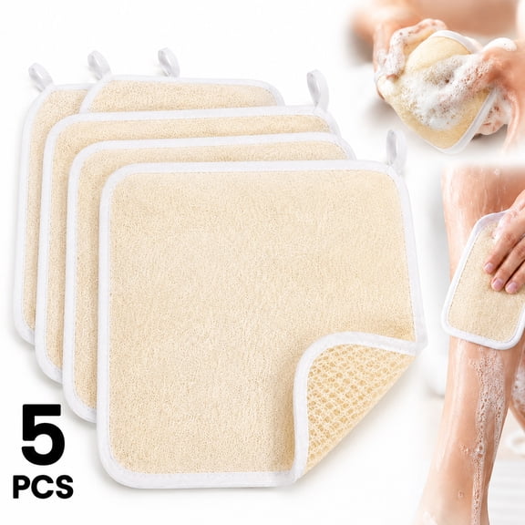 Rongsi 5 Pieces Exfoliating Face and Body Wash Cloths Towel Weave Bath Cloth Exfoliating Scrub Cloth Massage Bath Cloth for Women and Men (White Edge,8.66 x 10.23 Inch)