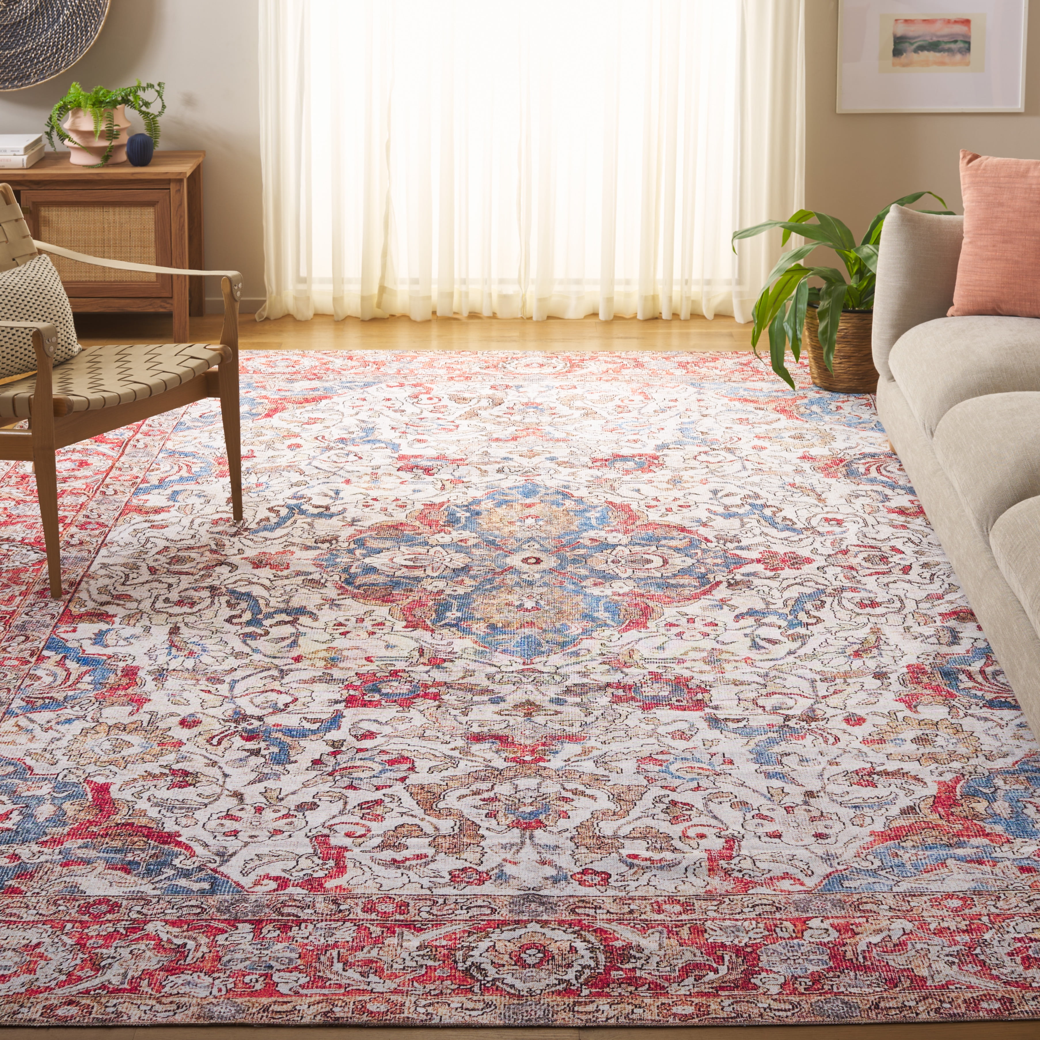 SAFAVIEH Vintage Serapi Cassius Medallion Machine Washable Area Rug, Red Orange/Blue, 8' x 10'