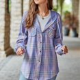 thumbnail image 1 of Women Long Sleeve Plaid Hooded Shirt Drawstring Button Up Shacket Jacket Chest Pockets Casual and Cozy, 1 of 7