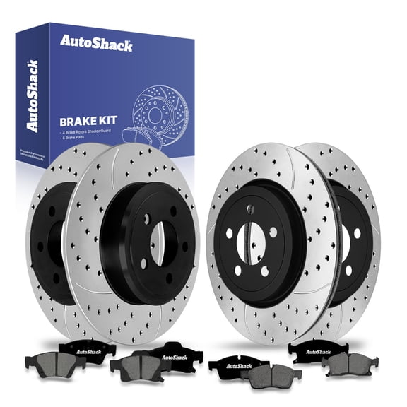 AutoShack Front Vented & Rear Solid Drilled & Slotted E-Coated Brake Rotors   Premium Ceramic Pads 12-PC Brake Kit Replacement for 2011-2017 Jeep Grand Cherokee 2011-2016 Dodge Durango ShadowGuard