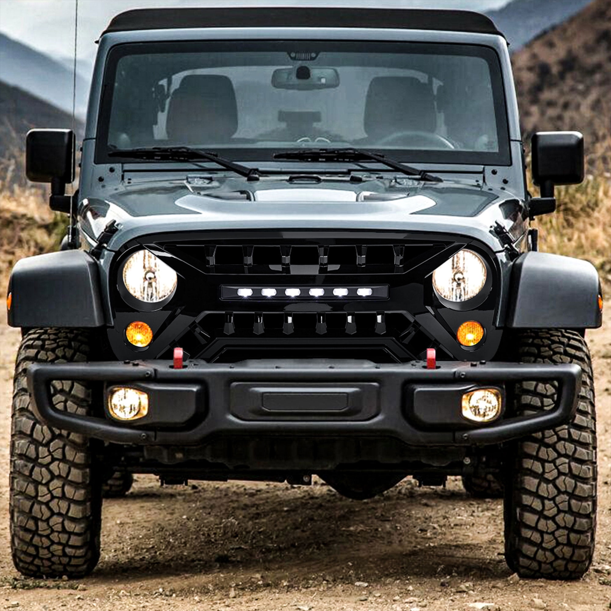 AMERICAN MODIFIED Armor Grille w/Off-Road Lights, 07-18 Jeep Wrangler JK