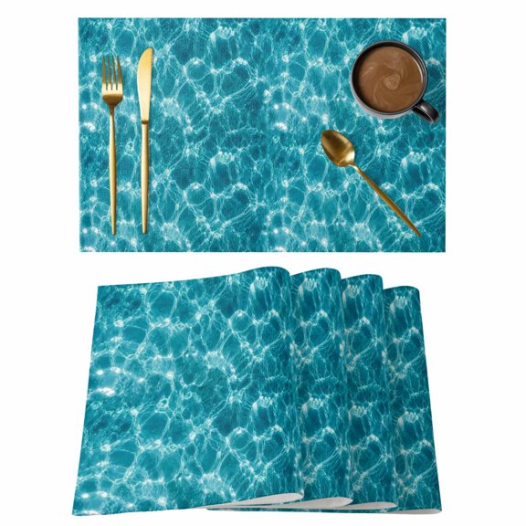 Summer Ocean Waves Placemats Set of 2, Country Coastal Blue Teal Beach Sea Waves Non-Slip Place Mats Washable Table Mats for Kitchen Dining Table Decorations Indoor/Outdoor