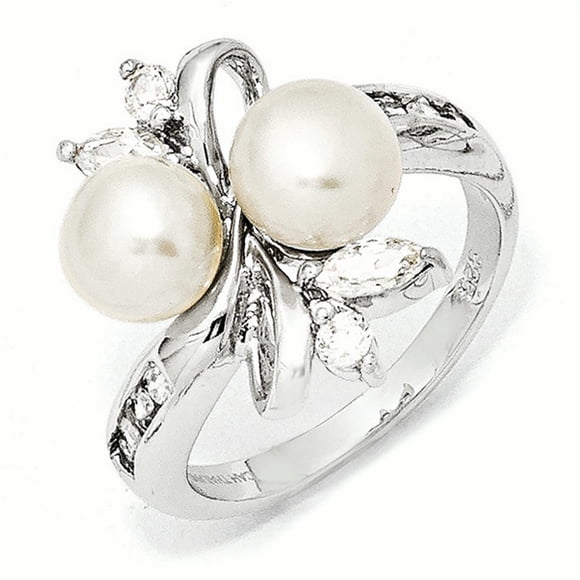 Cheryl M Bague en Argent Sterling CZ Blanc avec Perles de Culture Taille 6