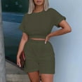 thumbnail image 4 of Ensemble de Sport Décontracté pour Femmes, Couleur Unie, Manches Courtes, 2 Pcs, 4 of 7
