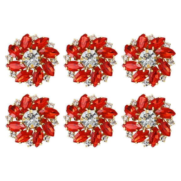 Uxcell 6PCS Flower Sewing Rhinestone Buttons 1 Inch Crystal Shank Buttons for Jewelry Making Cloth DIY Gold Red