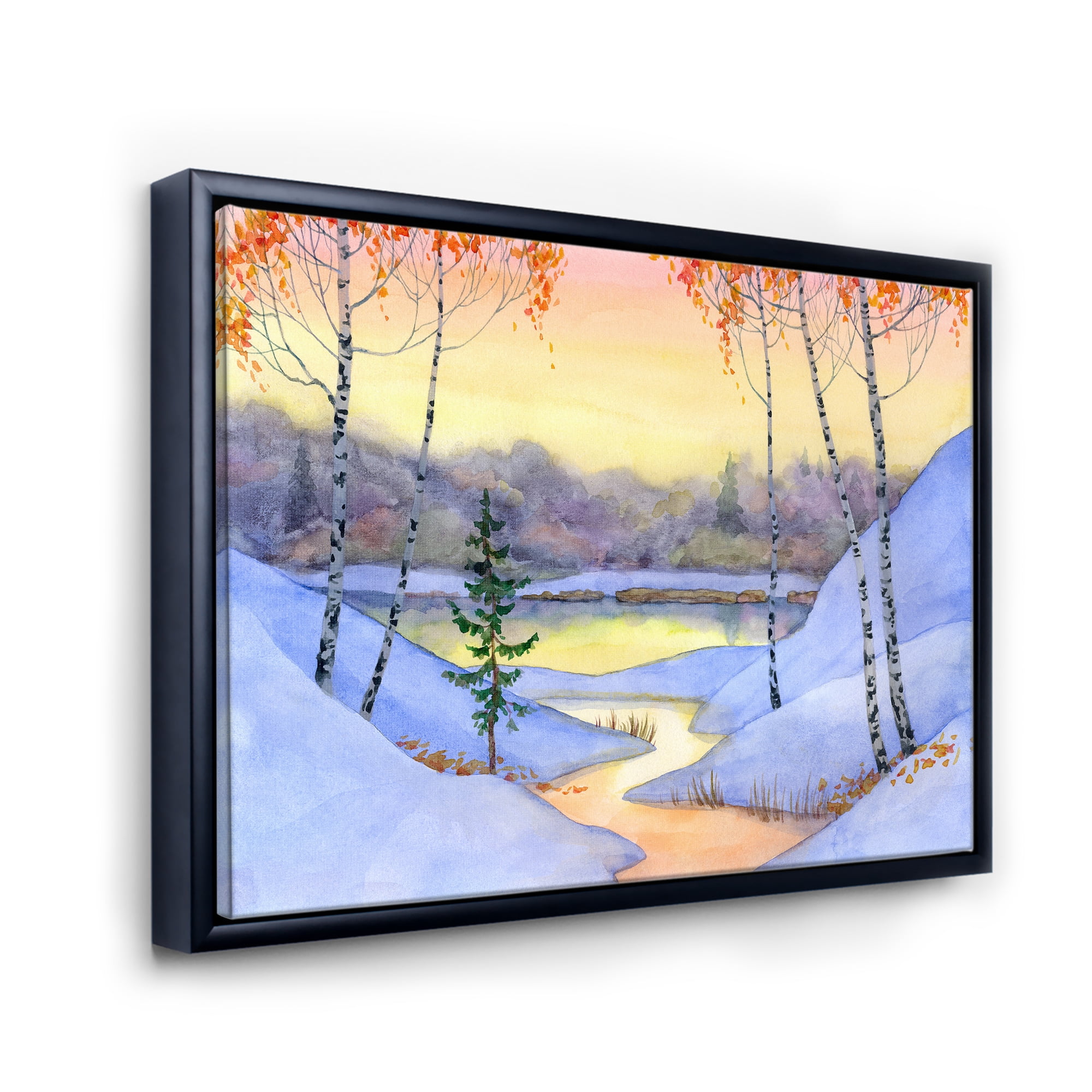 Designart 'Stream Through The Winter Forest II' Lake House Framed Canvas Wall Art Print