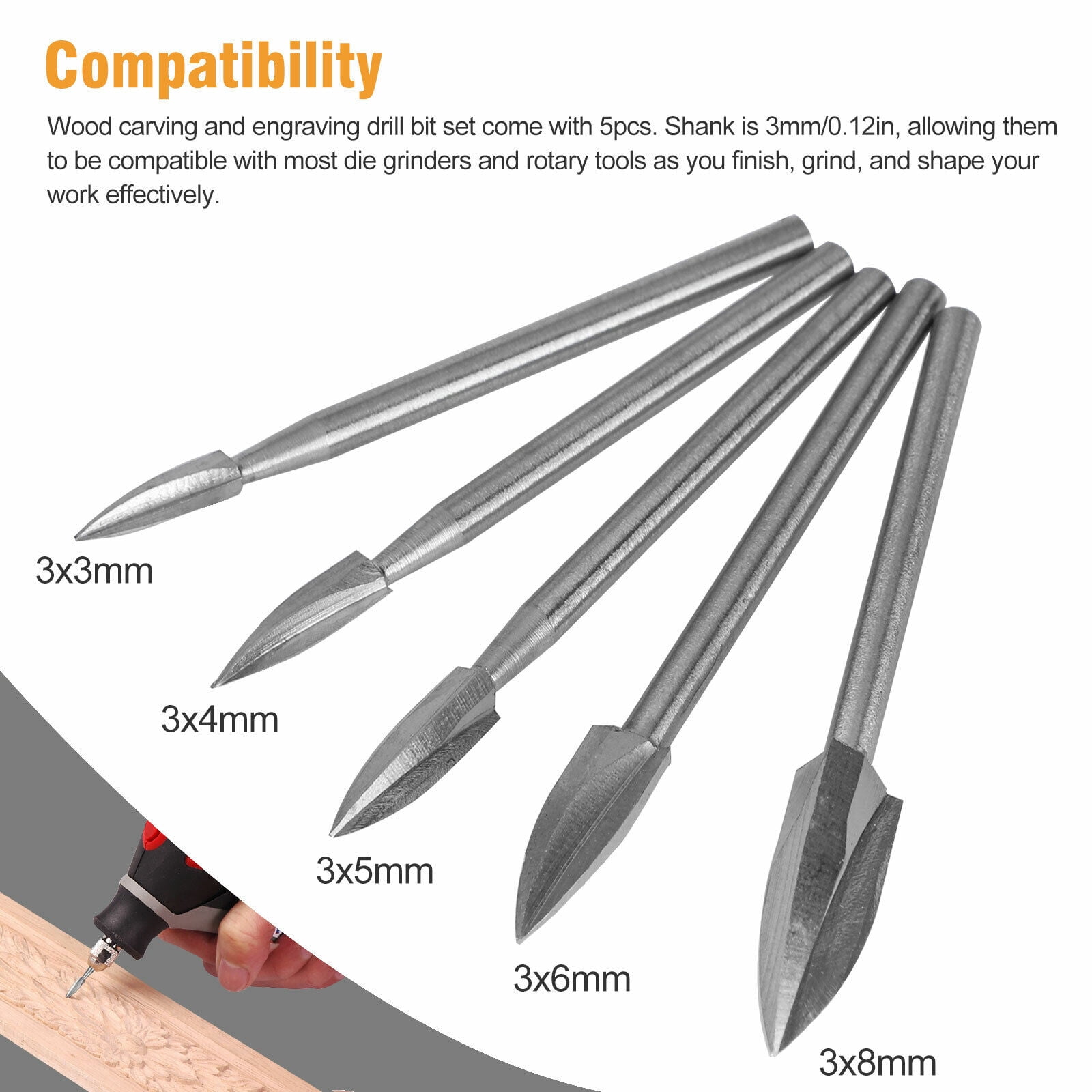 10Pcs 1/8" Wood Carving Engraving Drill Bit Set Milling Cutter For Dremel Rotary