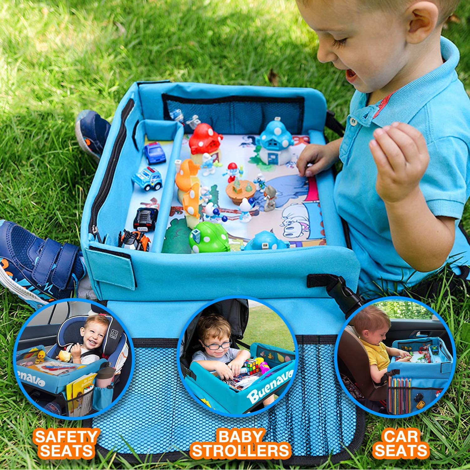 Fun Lap Desk for Kids with Tablet Blue Phone & Cup Holder Car Seat Activity Snack and Play Tray for Children or Toddlers Idefair Kids Travel Tray 