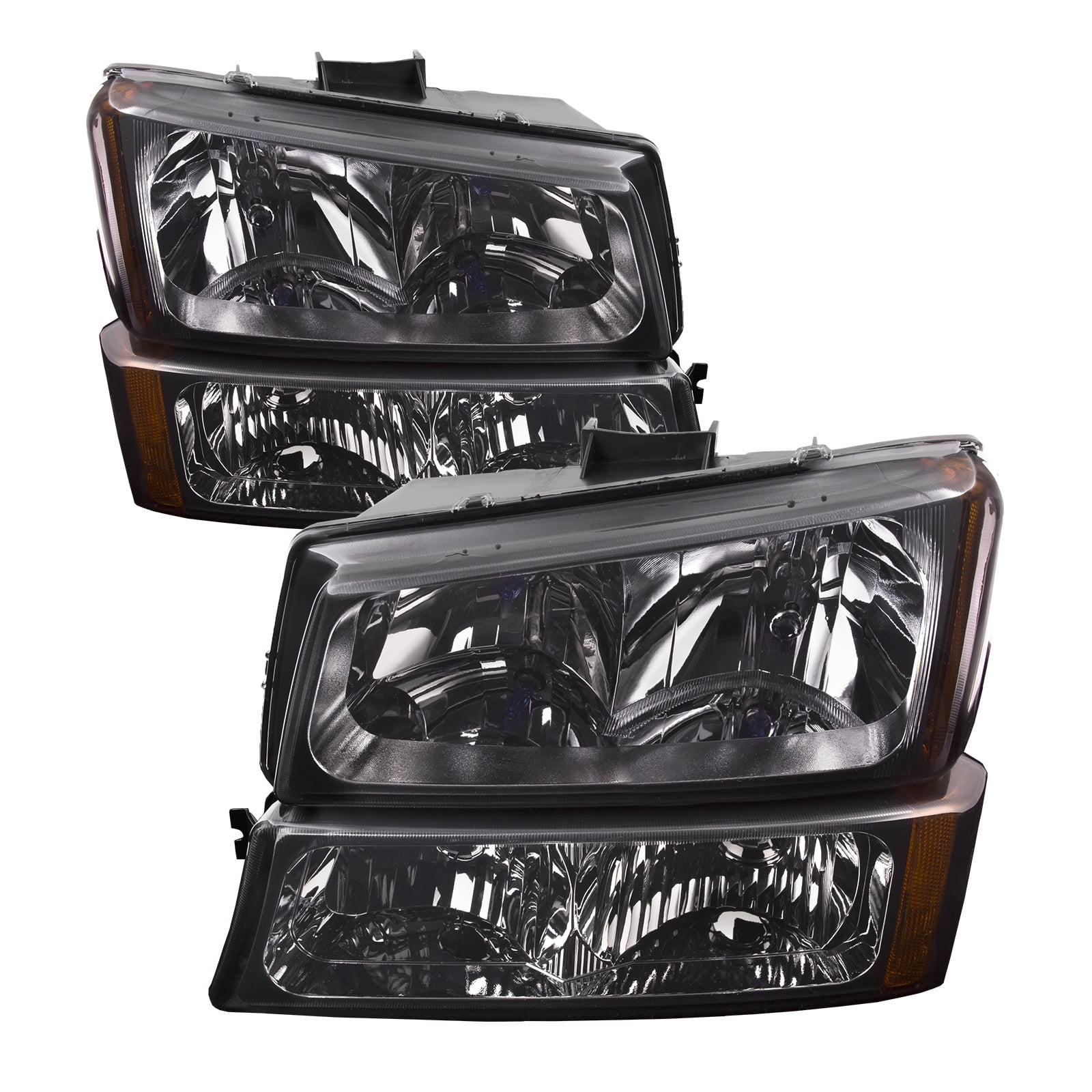 4PC Black Clear Headlight Bumber Lamp 02-06 Chevy Avalanche Body Cladding Model
