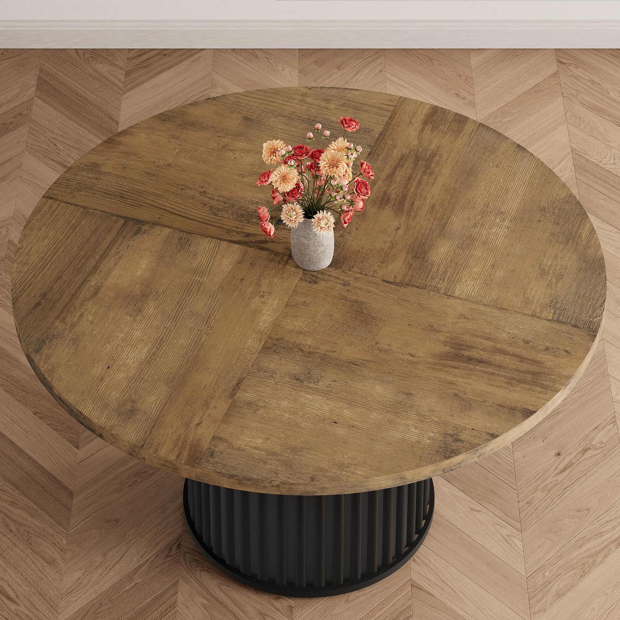 Round Dining Table for 4-6 People, 47‘’ Modern Kitchen Table with Fluted Metal Pedestal Base, Circle Dinner Furniture