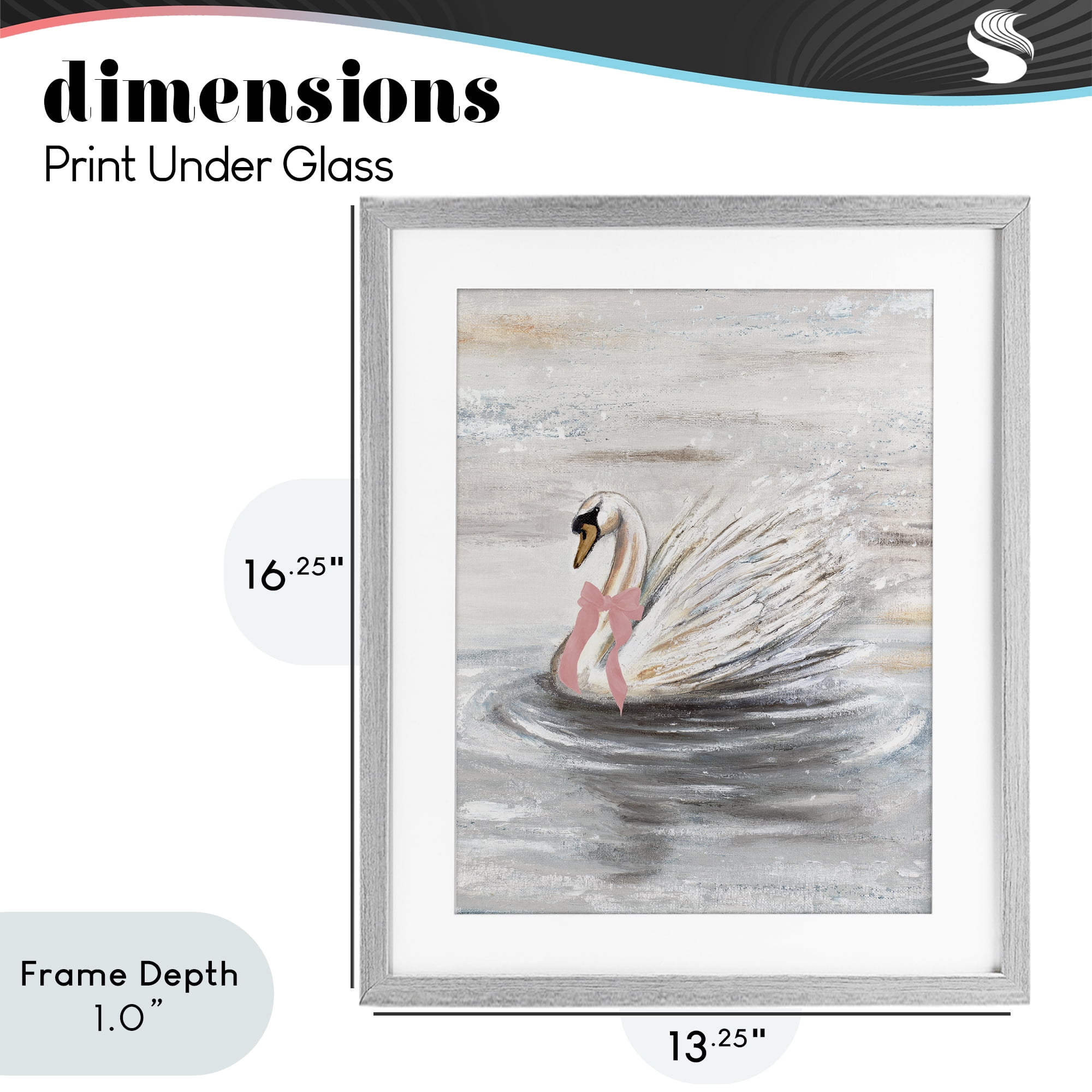 Stupell Industries Swan With Pink Bow & Ripples Gray Framed Print Under Glass, design by Patricia Pinto
