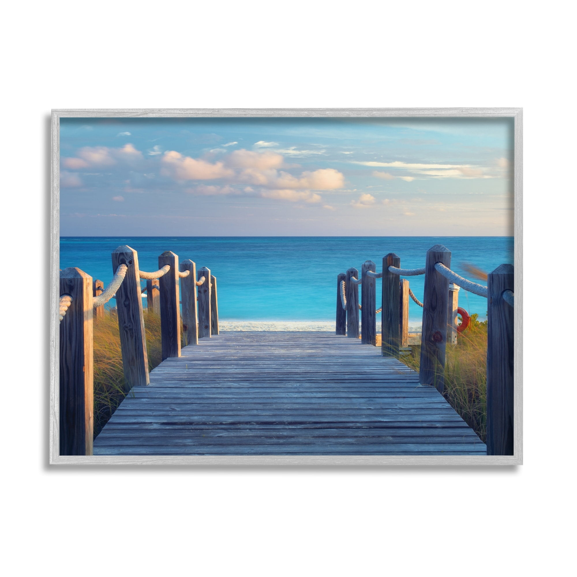Stupell Industries Summer Boardwalk Beach View Coastal Photography Gray Framed Art Print Wall Art