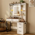 thumbnail image 6 of Bifanuo Farmhouse Vanity Desk with Mirror, LED Lights and Power Outlet, Makeup Vanity Table with 4 Drawers and 6 Storage Shelves, Girls Dressing Table for Bedroom Dressing Room, 6 of 8