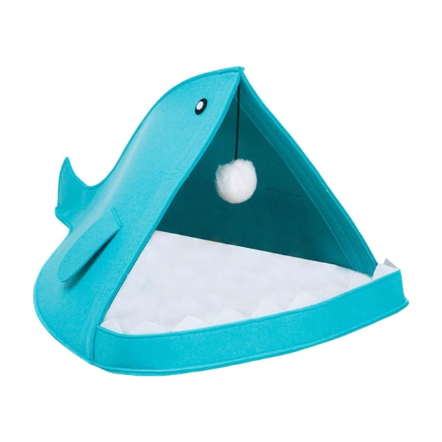 Cama cueva de fieltro para gatos, cama ligera para gatos, casa divertida de fieltro para mascotas, suministros para perros Azul