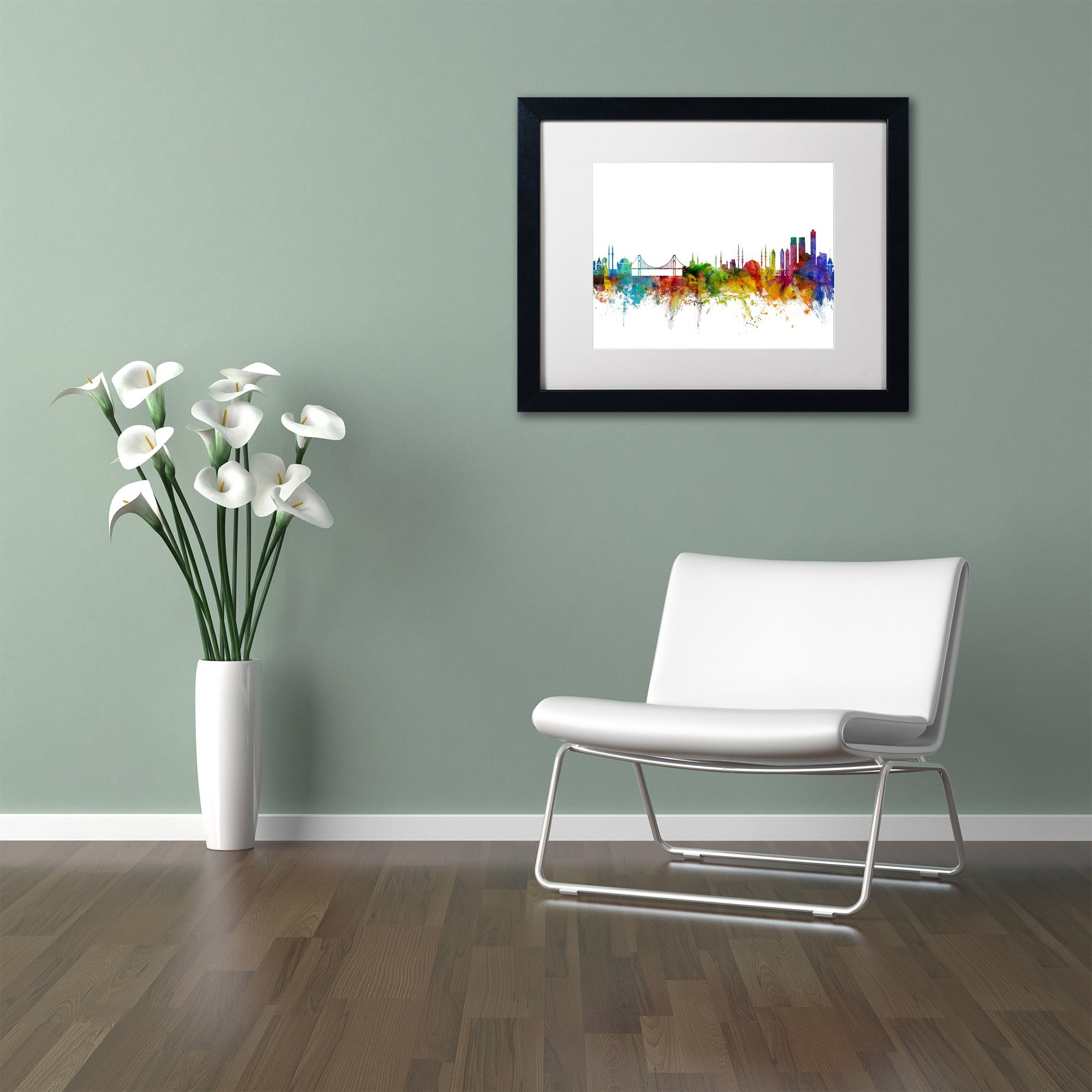 Trademark Fine Art "Istanbul Turkey Skyline II" Canvas Art by Michael Tompsett White Matte, Black Frame